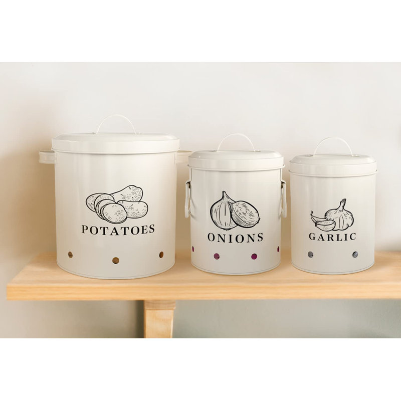 Rosalind Wheeler Potato, Onion & Garlic Kitchen Storage Canisters, Rustic Farmhouse Containers